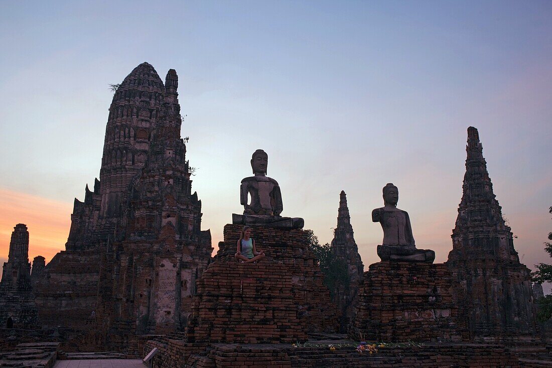 Thailand,Ayutthaya,Ayutthaya Historical Park,Dusk at Wat Chai Wattanaram