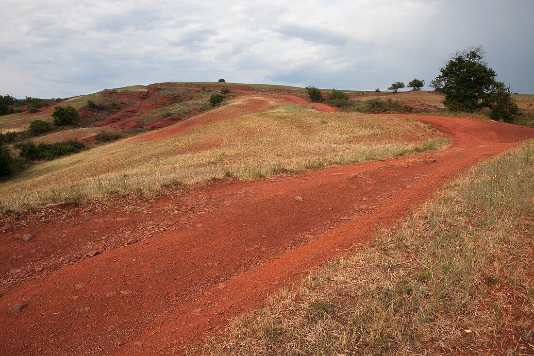 France, Aveyron, Rougier de Camarès, red soil