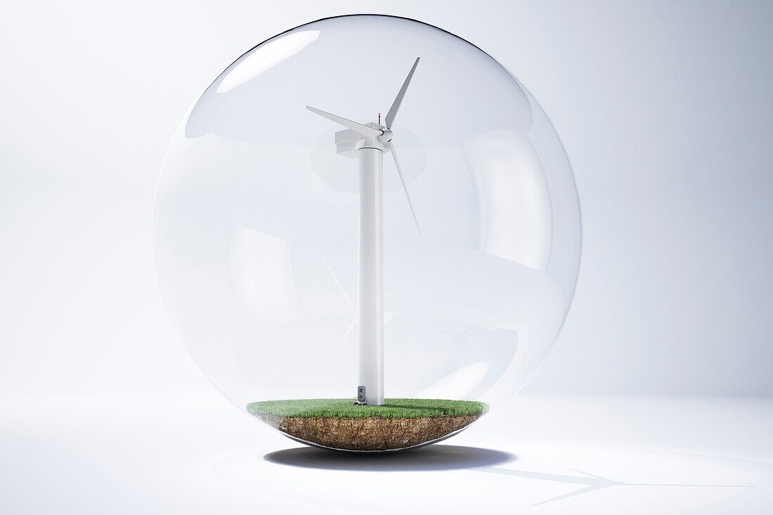 Wind turbine inside a glass bubble