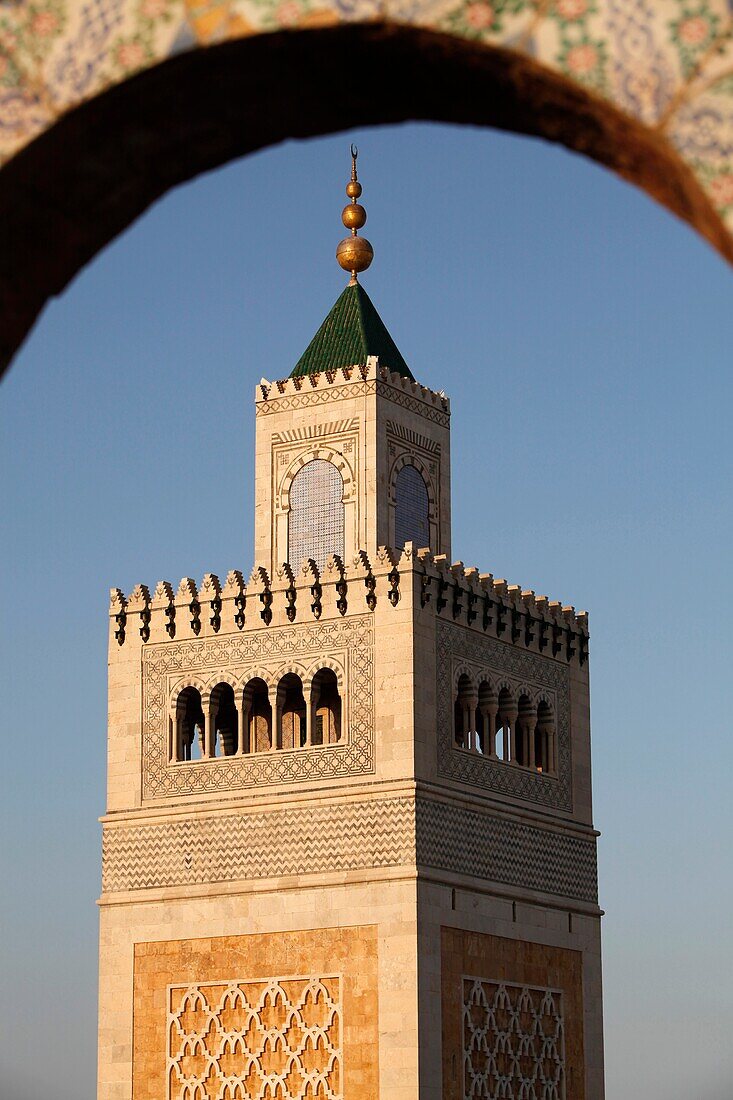 Tunis great mosque (called Ezzitouna Mosque) minaret Tunis. Tunisia.