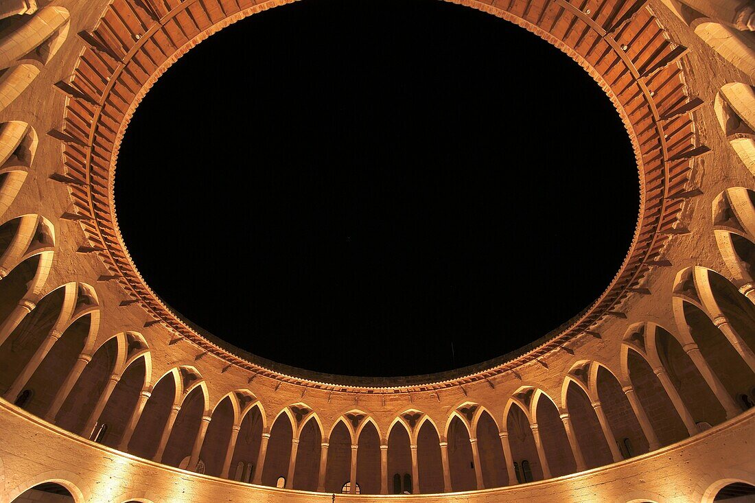 Bellver Castle, XIV century, circular courtyard, Palma Mallorca, Balearic Islands Spain