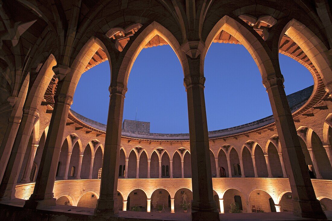 Bellver Castle, XIV century, circular courtyard, Palma Mallorca, Balearic Islands Spain