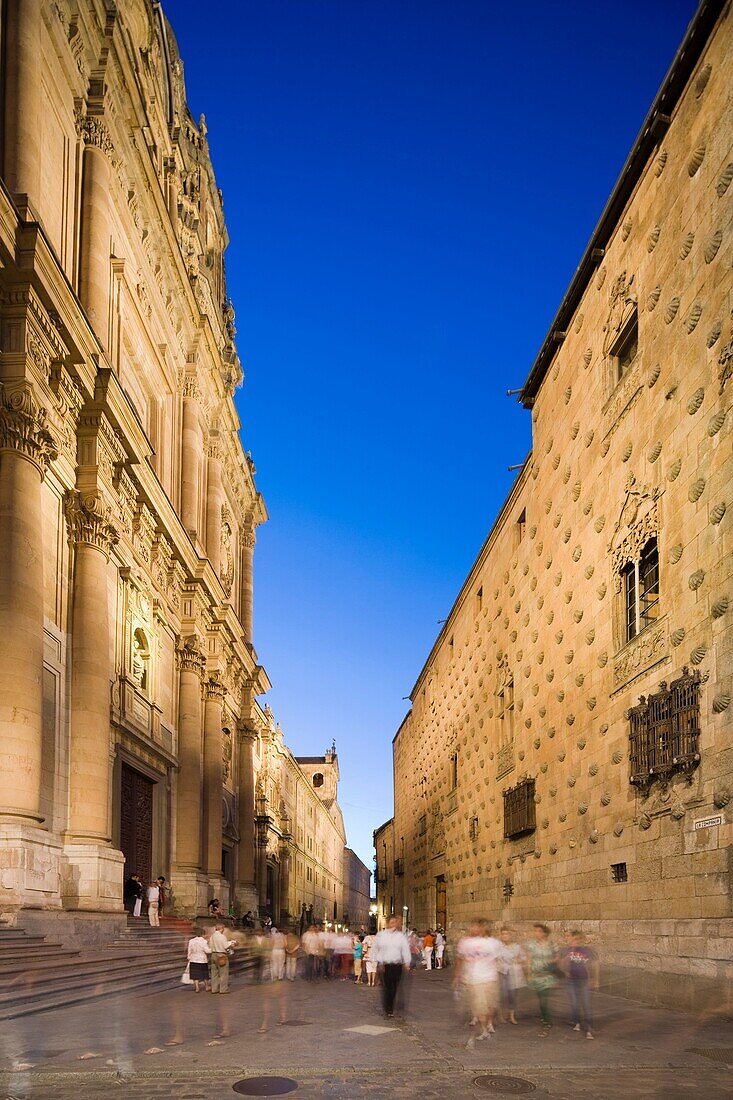 Compañía Street with the Clerecía and Casa de las Conchas, Salamanca, Castilla y León, Spain