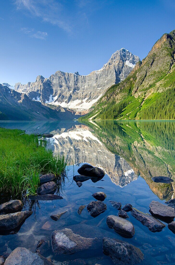 Howse Peak mirrored in Chephren Lake, Banff National Park Alberta Canada