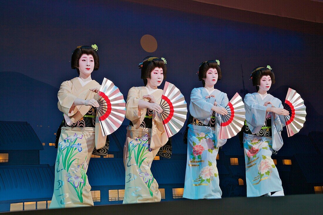 Geisha in a dance performance in the Miyagawa-cho area of the Gion in Kyoto