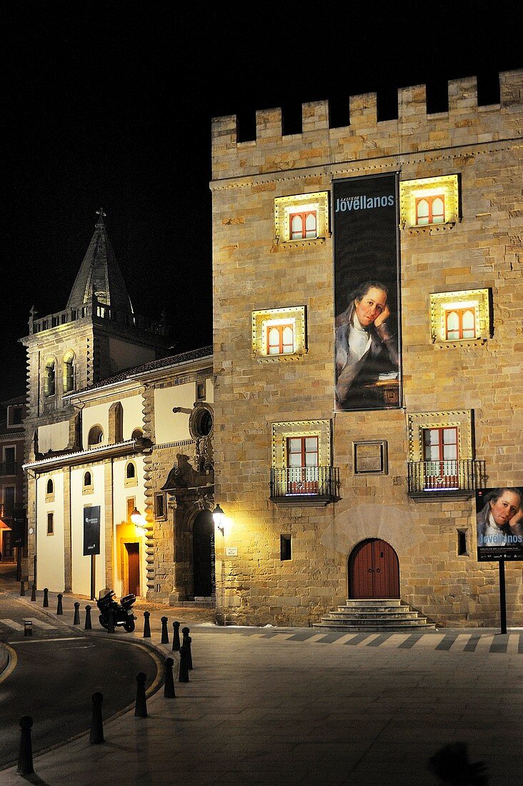 Spain, Asturias, Gijon, Palacio de Revillagigedo 18th C by night