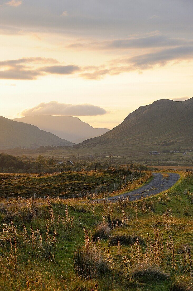 Ireland, County Galway, Connemara, Joyce Country, Teernakil surroundings, Mamturk mountains