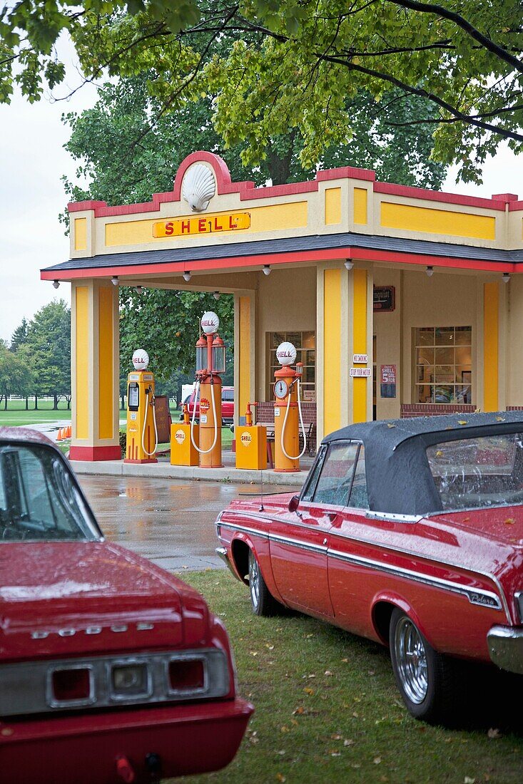 Hickory Corners, Michigan - The Gilmore Car Museum  The museum houses classic cars from 1899 through the 1960s and a reconstructed 1930s Shell service station