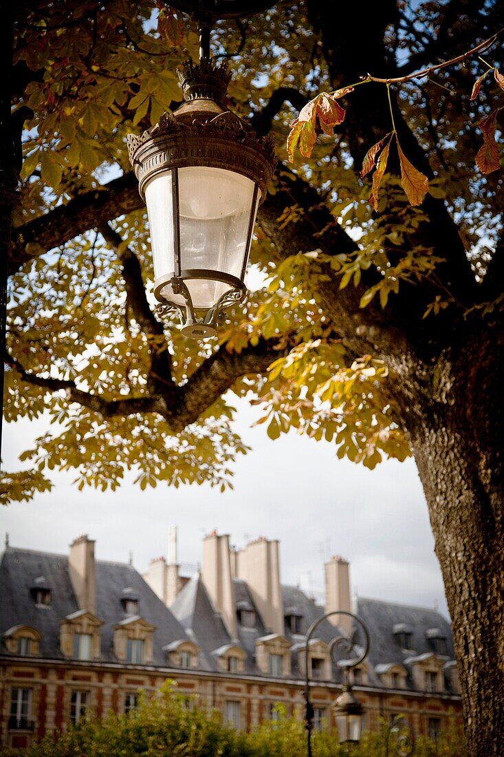 Place des Vosges in Le Marais, Paris, France  First planned square in the city, inaugurated by Louis XIII in 1612