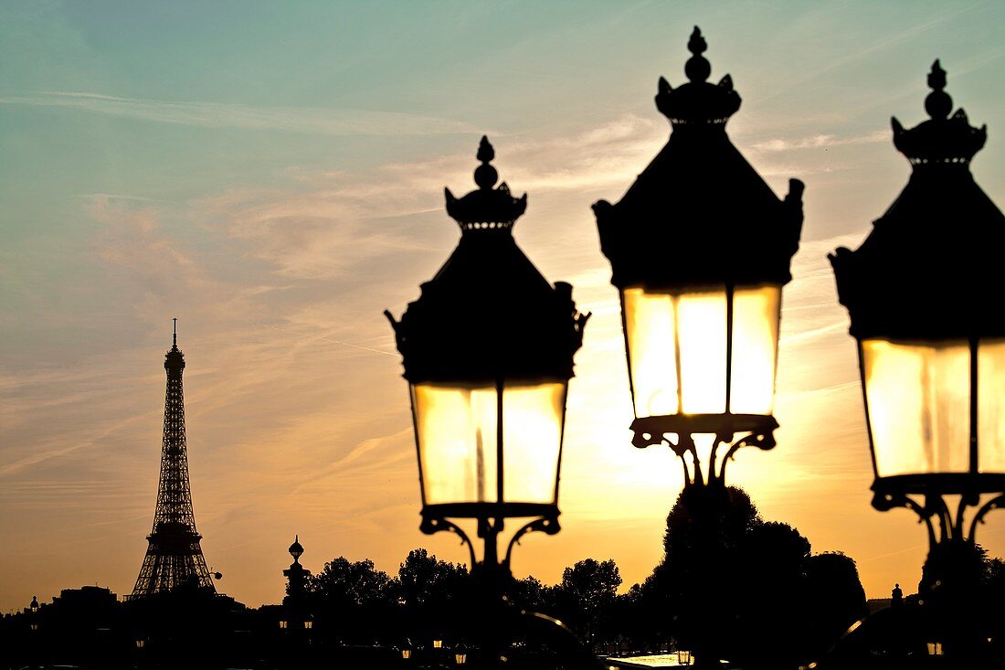 Eiffel Tower view from the Concorde Square, Paris, France