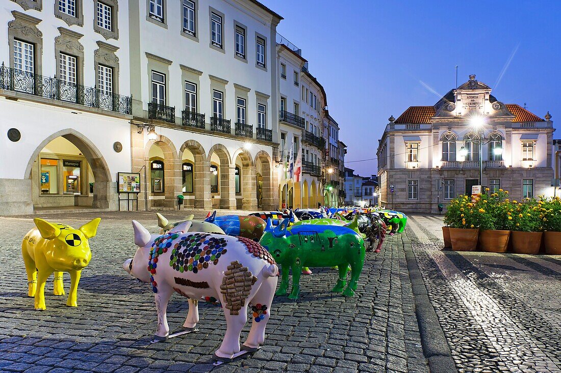 Pig Parade in Giraldo Square, Evora, Portugal, Europe