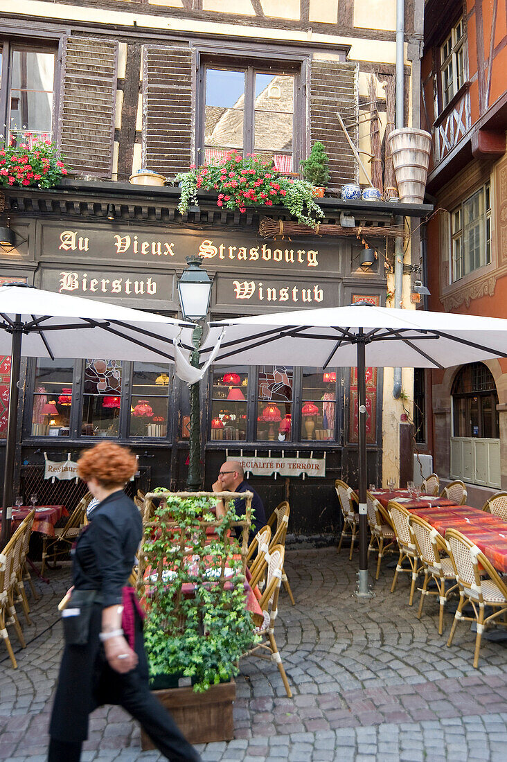 Restaurant in the historic district, Strasbourg, Alsace, France