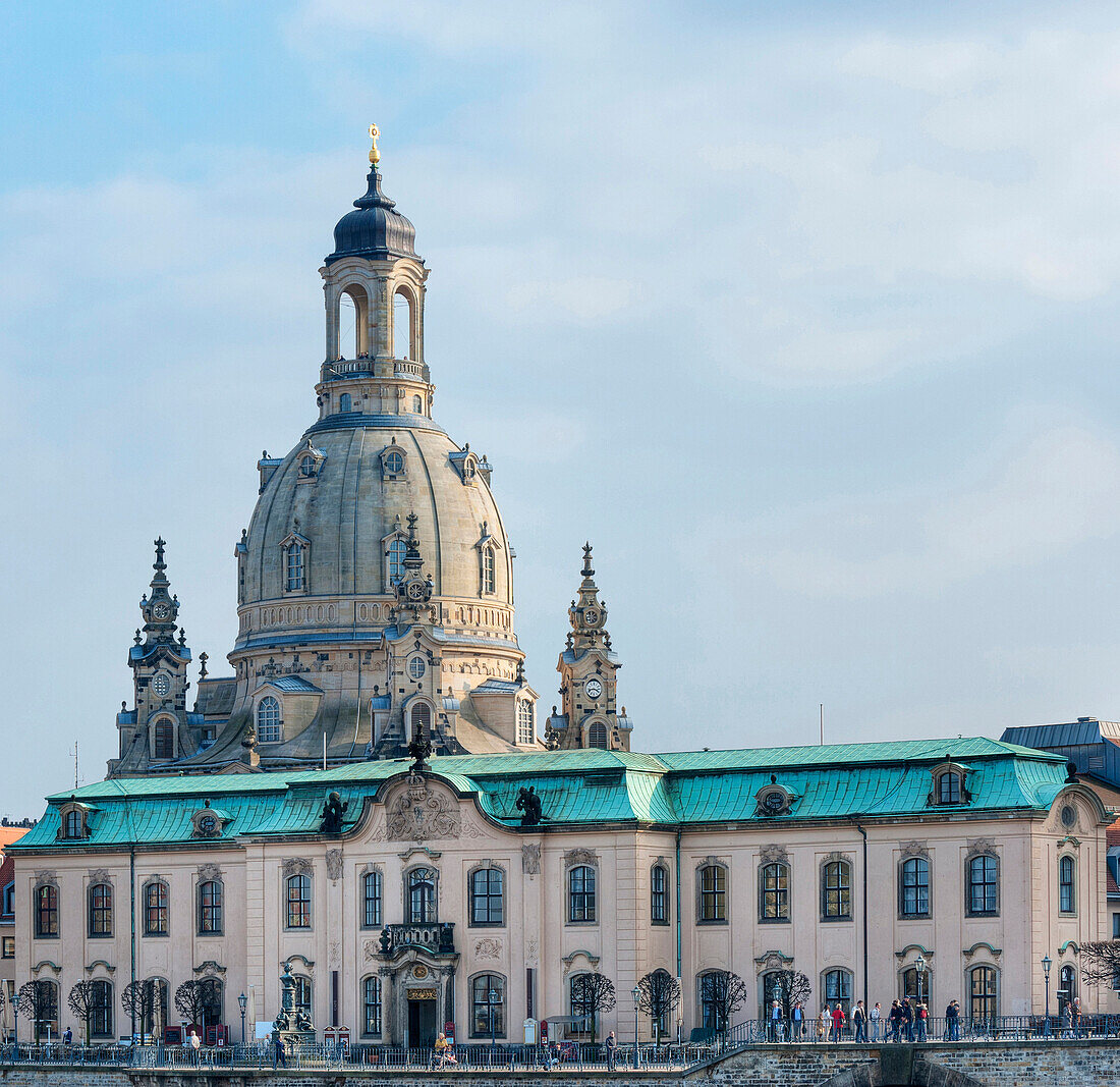 Bruehl's terrace with Frauenkirche, Dresden, Saxony, Germany, Europe