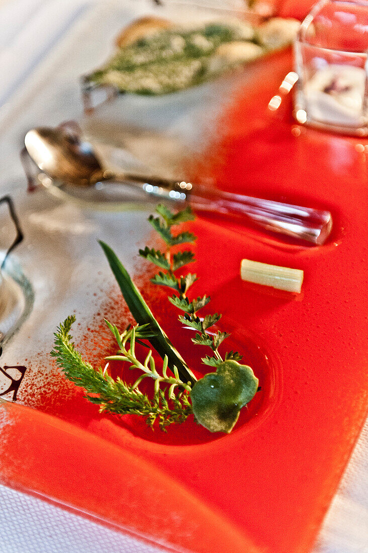 Served herbs at a restaurant, Toulouse, Midi-Pyrenees, France