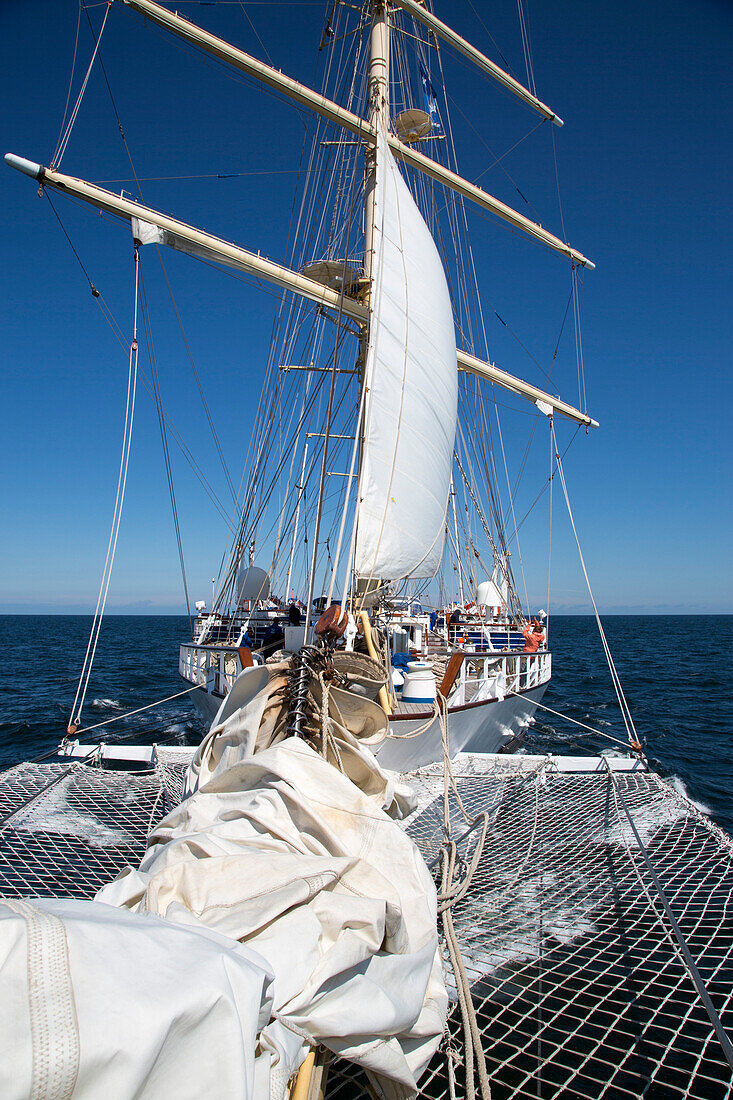 View from bowsprit of sailing cruise ship Star Flyer, Baltic Sea, Sweden, Europe