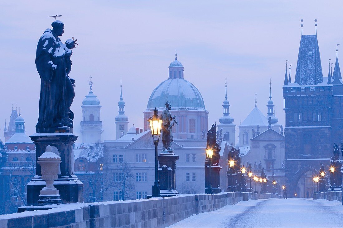 czech republic prague - charles bridge in winter morning