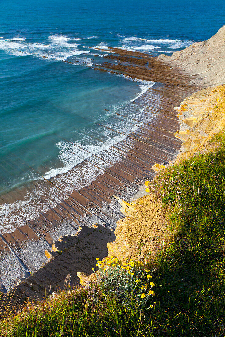 Flysch, Sakoneta beach, Deva, Gipuzkoa, The Basque Country, The Bay of Byscay, Spain, Europe