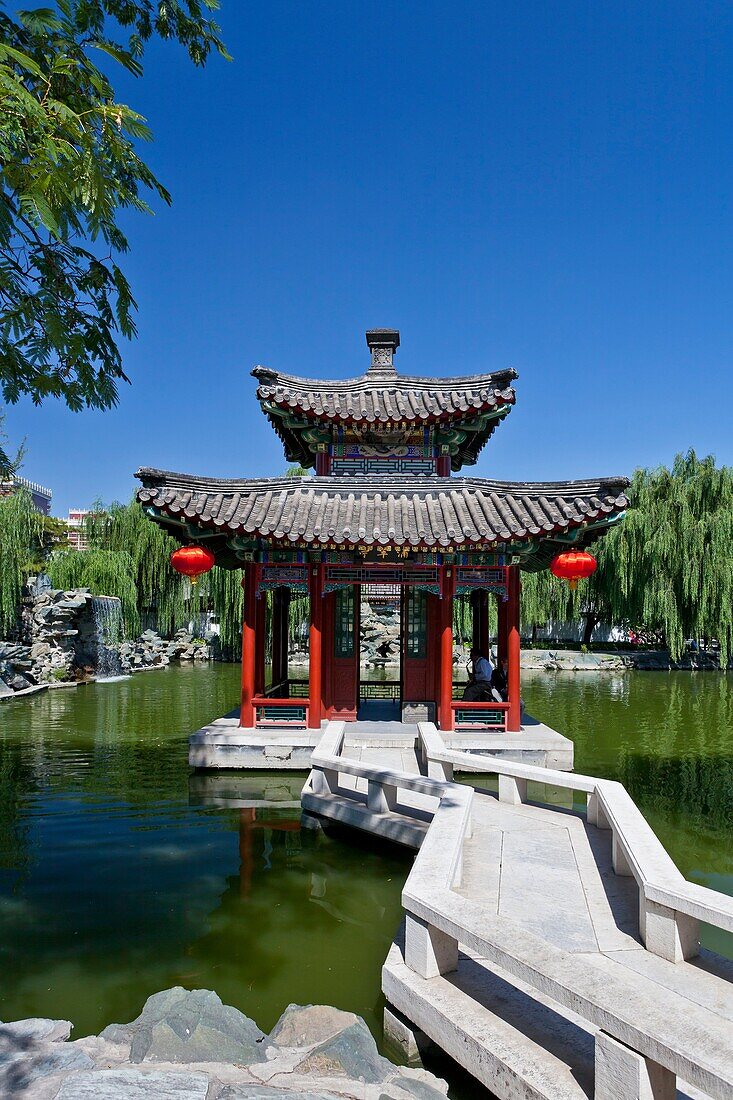 A lake and pagoda Chinese architecture in Grandview Park, Beijing, China