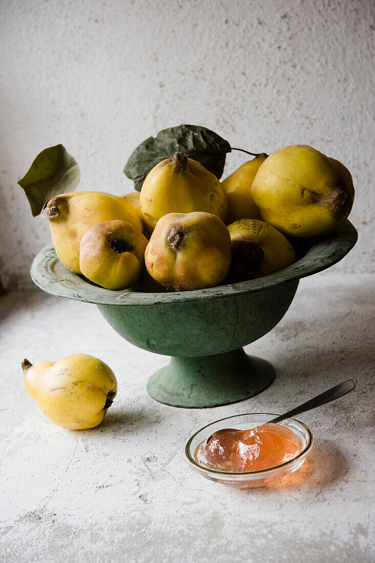 Quinces and quince jelly, homemade, Bavaria, Germany