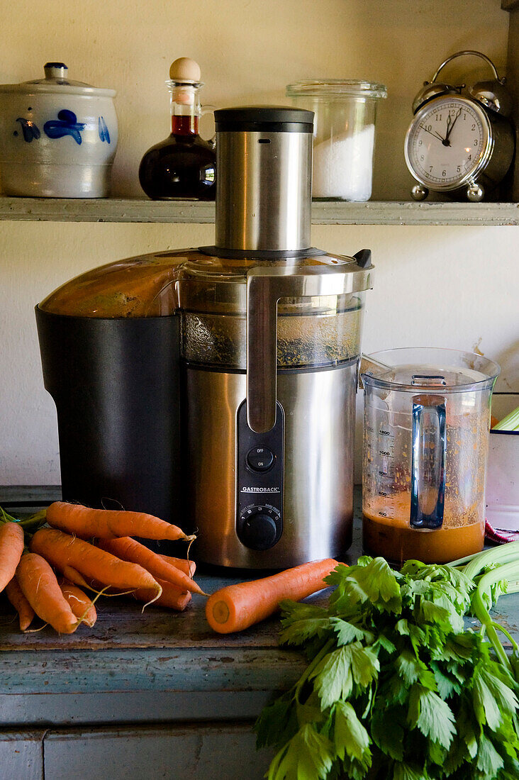 frischgepresster Karottensaft, Gemüsesaft, Entsaften, Selbstgemachtes