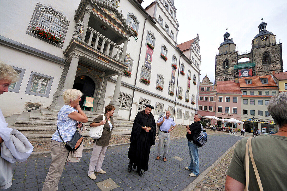 Markt mit Rathaus und Stadtkirche St. Marien, Lutherstadt Wittenberg, Sachsen-Anhalt, Deutschland, Europa