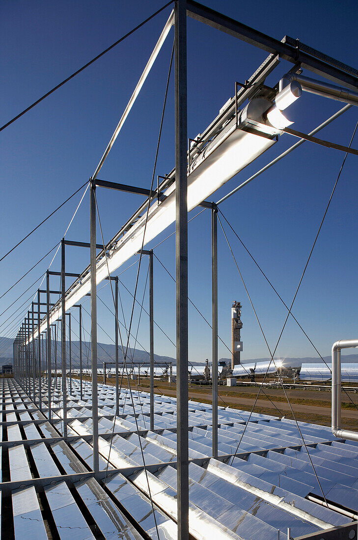 Fresnel-Kollektoren, PSA, Plataforma Solar de Almeria, Solarforschungsanlage der DLR, Deutsches Zentrum für Luft- und Raumfahrt, Almeria, Andalusien, Spanien