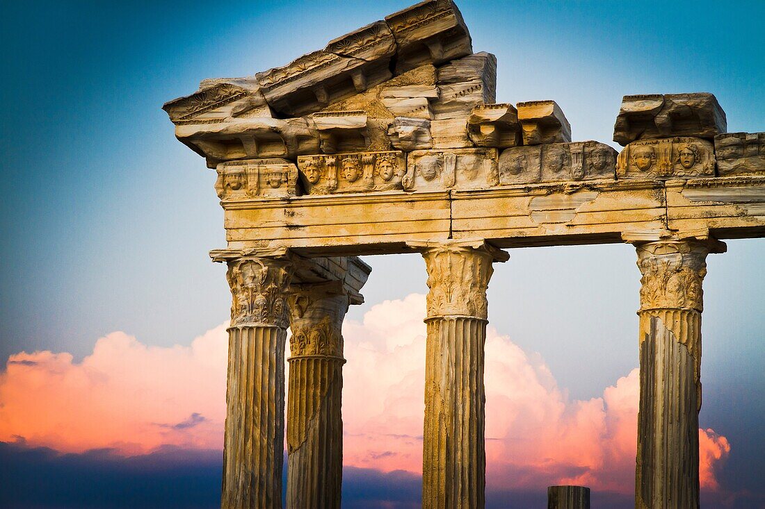 Temple of Apollo at sunset  Side ancient city  Province of Antalya  Mediterranean coast  Turkey