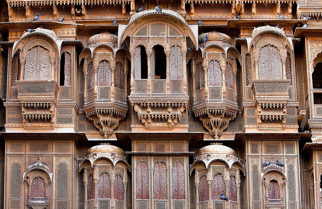 Detail of main facade, Patwa-ki Haveli,Jaisalmer, Rajasthan, India