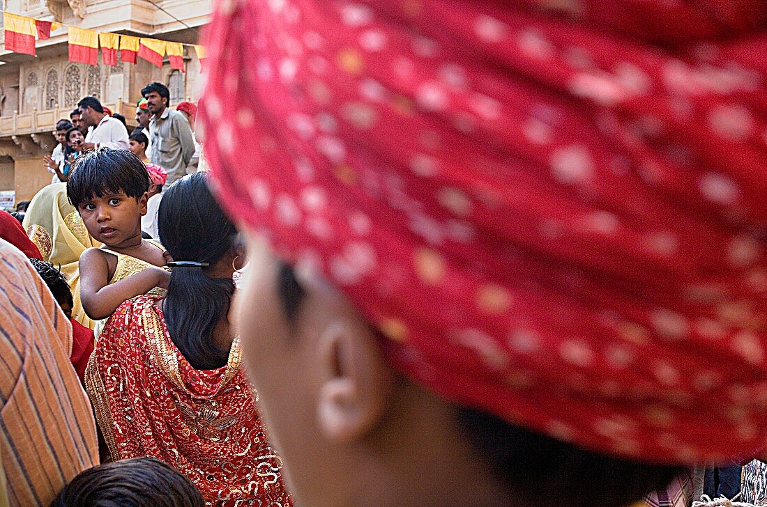 Audience of Gangaur festival, inside the Fort near Raj Mahal Royal Palace,Jaisalmer, Rajasthan, India