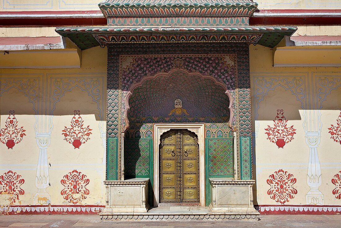 Winter door, in Courtyard of Pitam Niwas Chowk,City Palace,Jaipur, Rajasthan, India