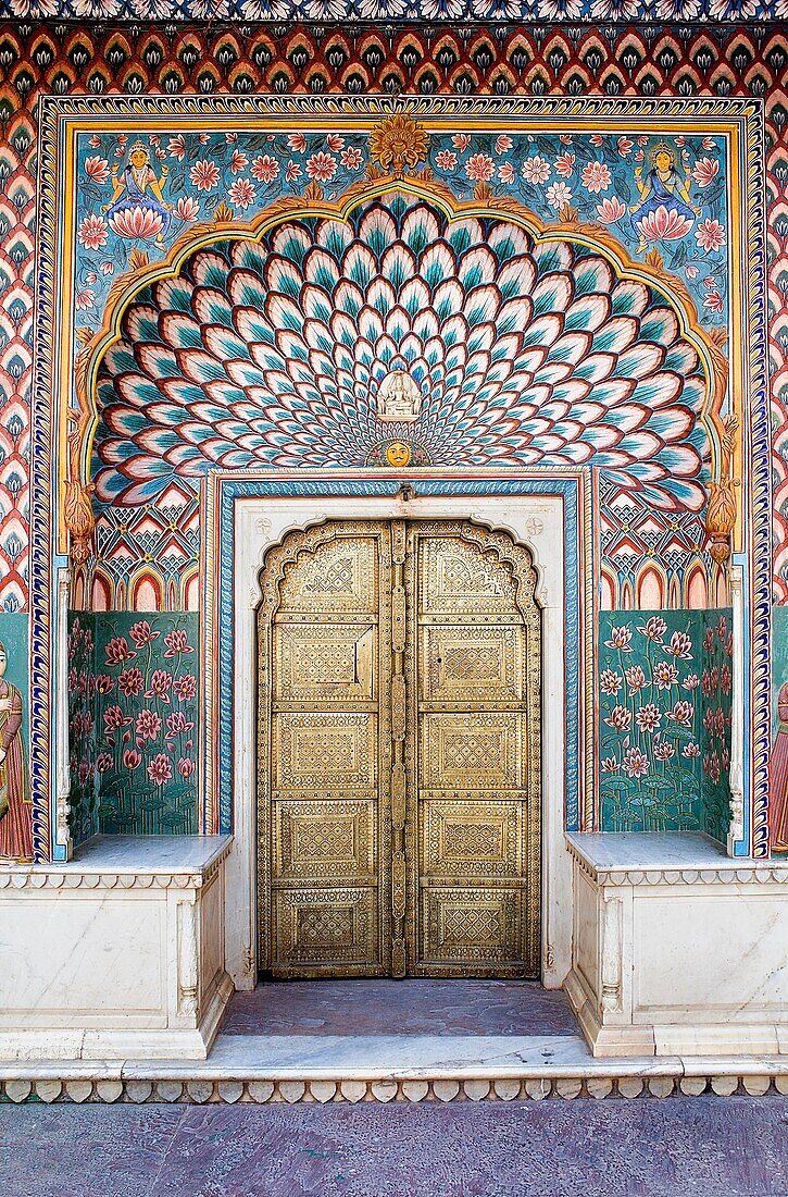 Summer door, in Courtyard of Pitam Niwas Chowk,City Palace,Jaipur, Rajasthan, India