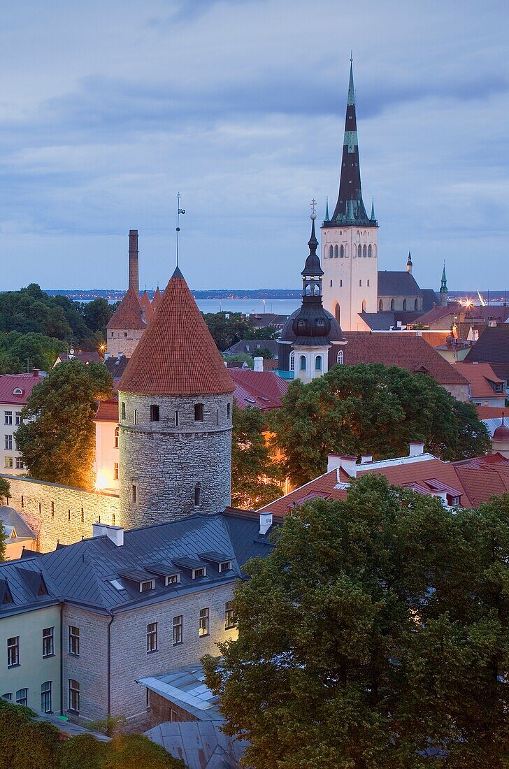 elevated view with St Olaf´s Church from Toompea district,Tallinn, Estonia