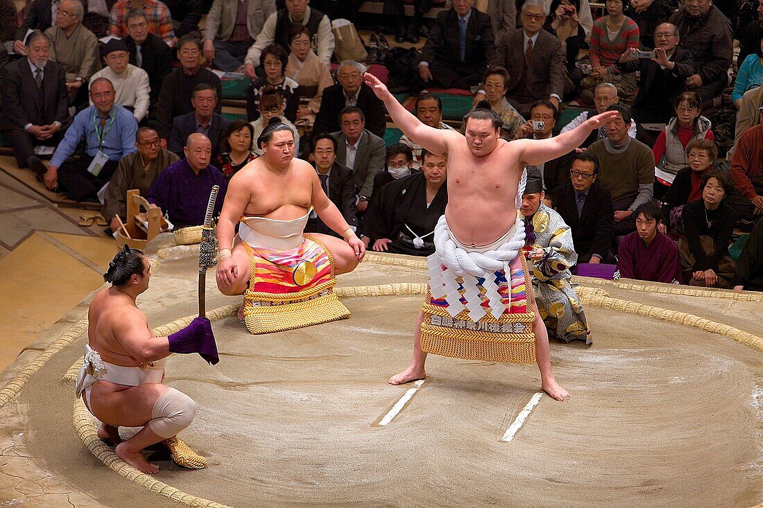 Sumo tournament in Ryogoku kokugikan stadium,Tokyo city, Japan