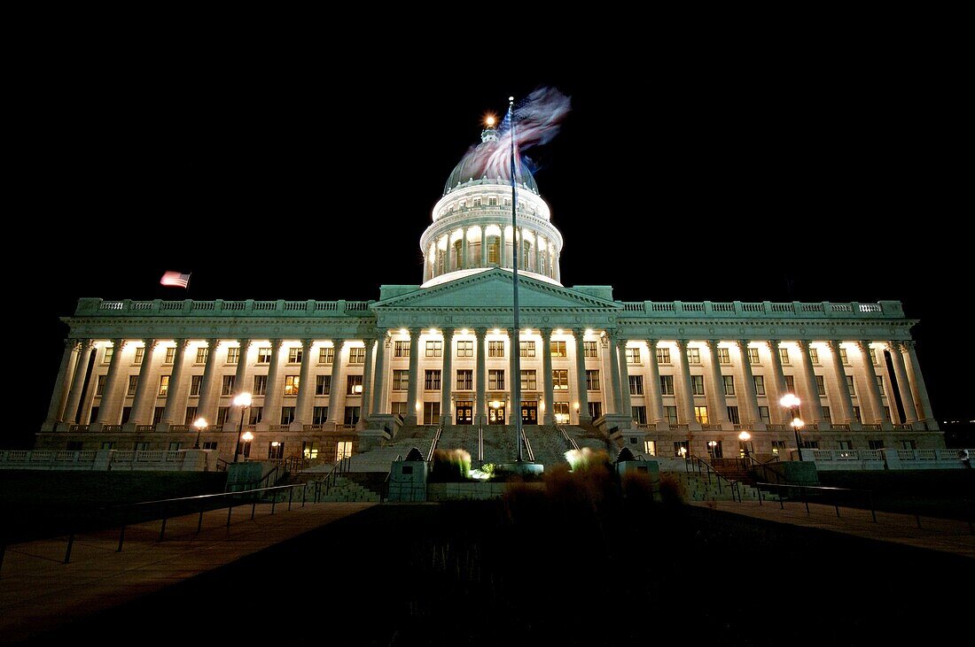 Salt Lake City, The Utah State Capitol building in Salt Lake City at night in Utah