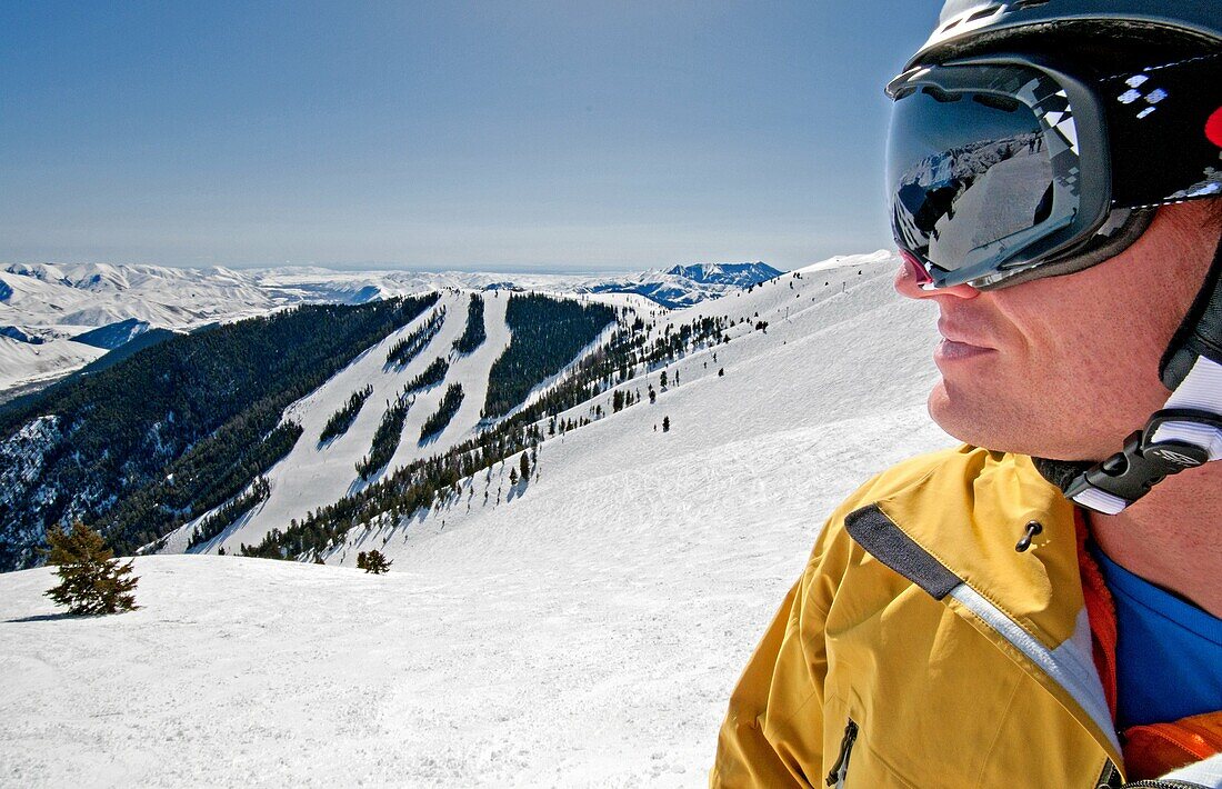 Elijah Weber skiing on Bald Mountain at Sun Valley Resort near the city of Ketchum in central Idaho