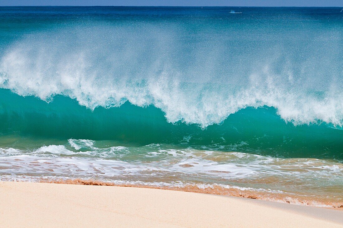HUGE waves breaking on the beach at Ascension Island in the Tropical Atlantic Ocean. HUGE waves breaking on the beach at Ascension Island in the Tropical Atlantic Ocean  MORE INFO Ascension Island is a remote volcanic island in the tropical waters of the 