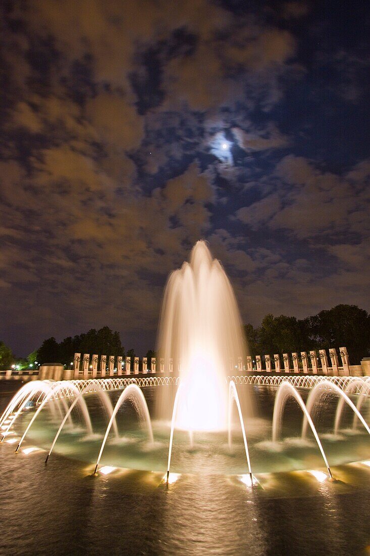 Views at night of the U S  National World War II Memorial, Washington, D C , USA. Views at night of the U S  National World War II Memorial, Washington, D C , USA  MORE INFO The U S  National World War II Memorial is dedicated to all Americans who served 