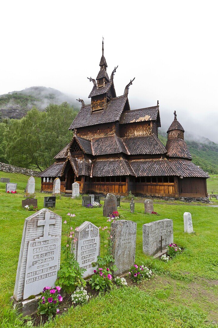 Views from Borgund stave church built around A D  1180 in Borgund, Norway