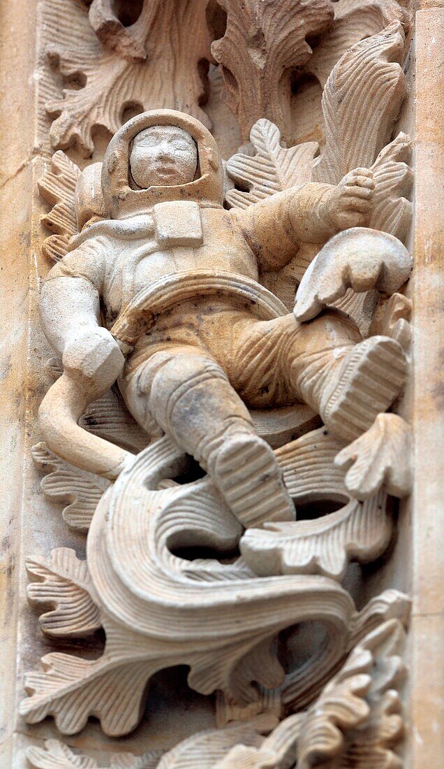 Astronaut on the portal of New Cathedral Catedral Nueva, Salamanca, Castile and Leon, Spain