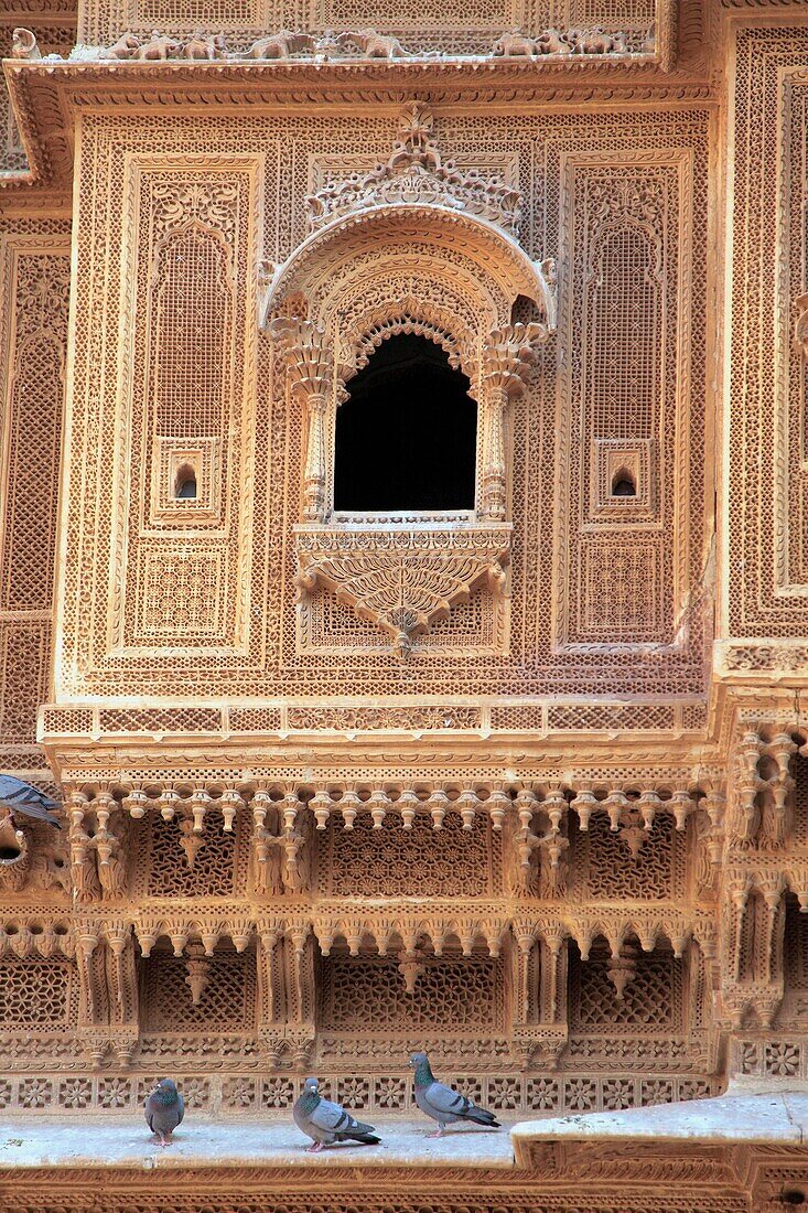 Stone carving, house in old city, Jaisalmer, Rajasthan, India