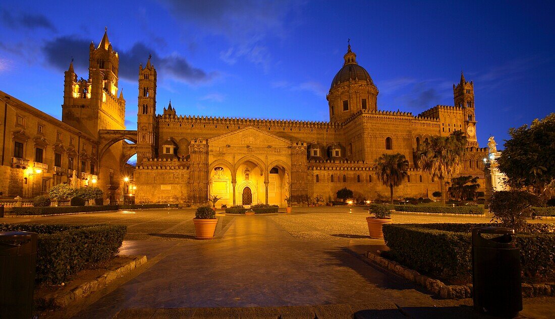 The Cathedral of Palermo at dusk, Palermo, Sicily