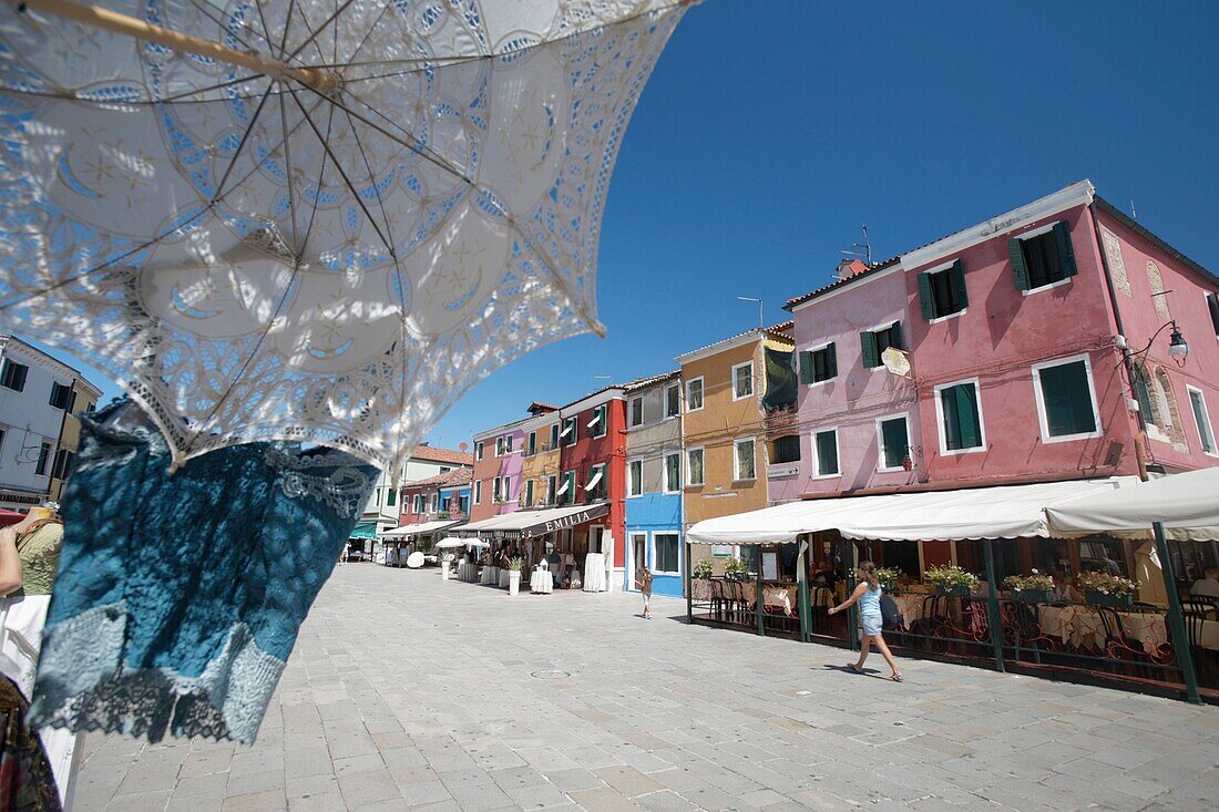 Traditional laces in Burano, Venice, Italy