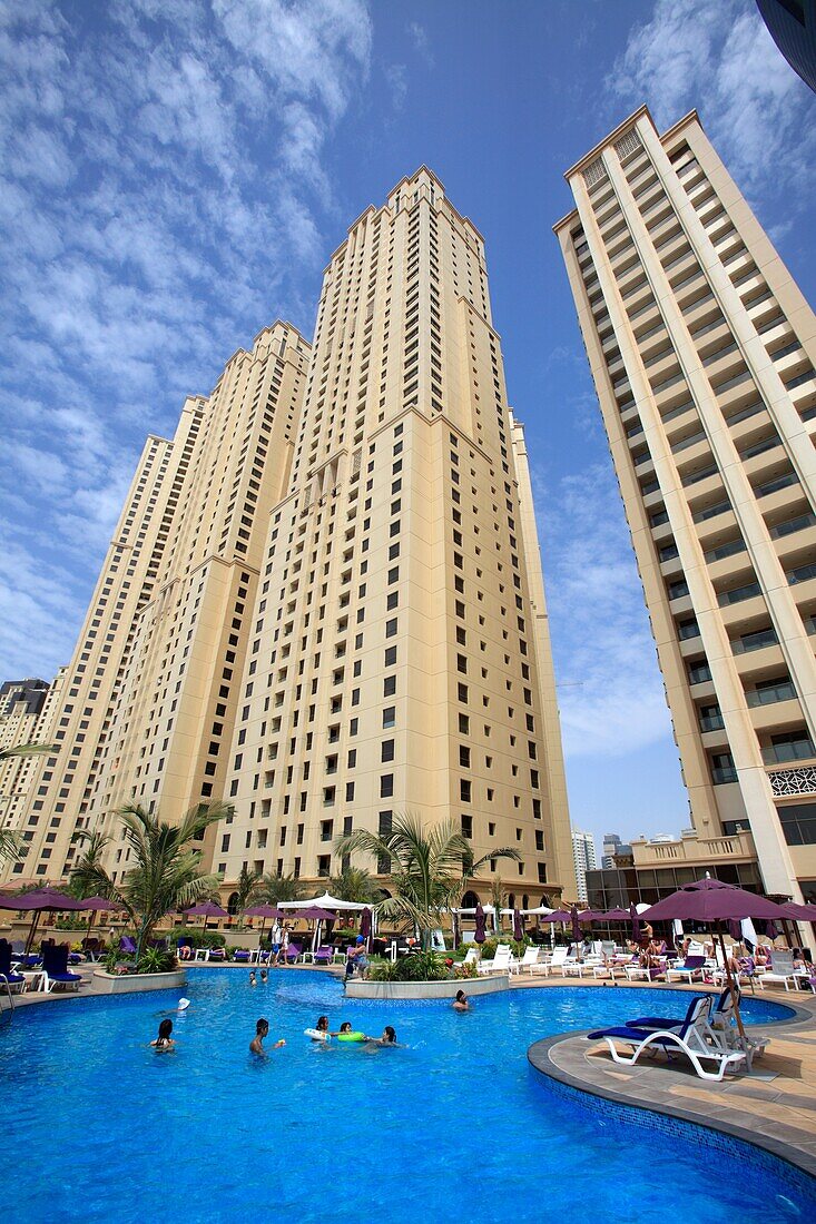 Swimming pool in a hotel, Dubai Marina, United Arab Emirates UAE