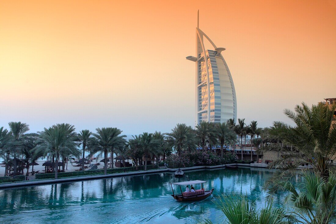 Burj Al Arab hotel at dusk, Dubai, United Arab Emirates  UAE