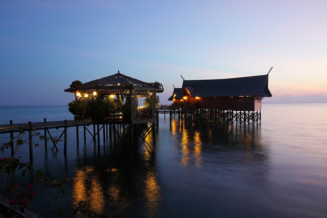Kapalai resort at Kapalai Island at sunset, Borneo, Malaysia