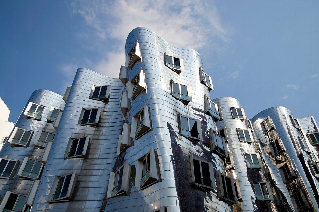 The Neue Zollhof The New Zollhof, landmark with buildings designed by American architect Frank O  Gehry of Media Harbor in Duesseldorf, Germany, Europe