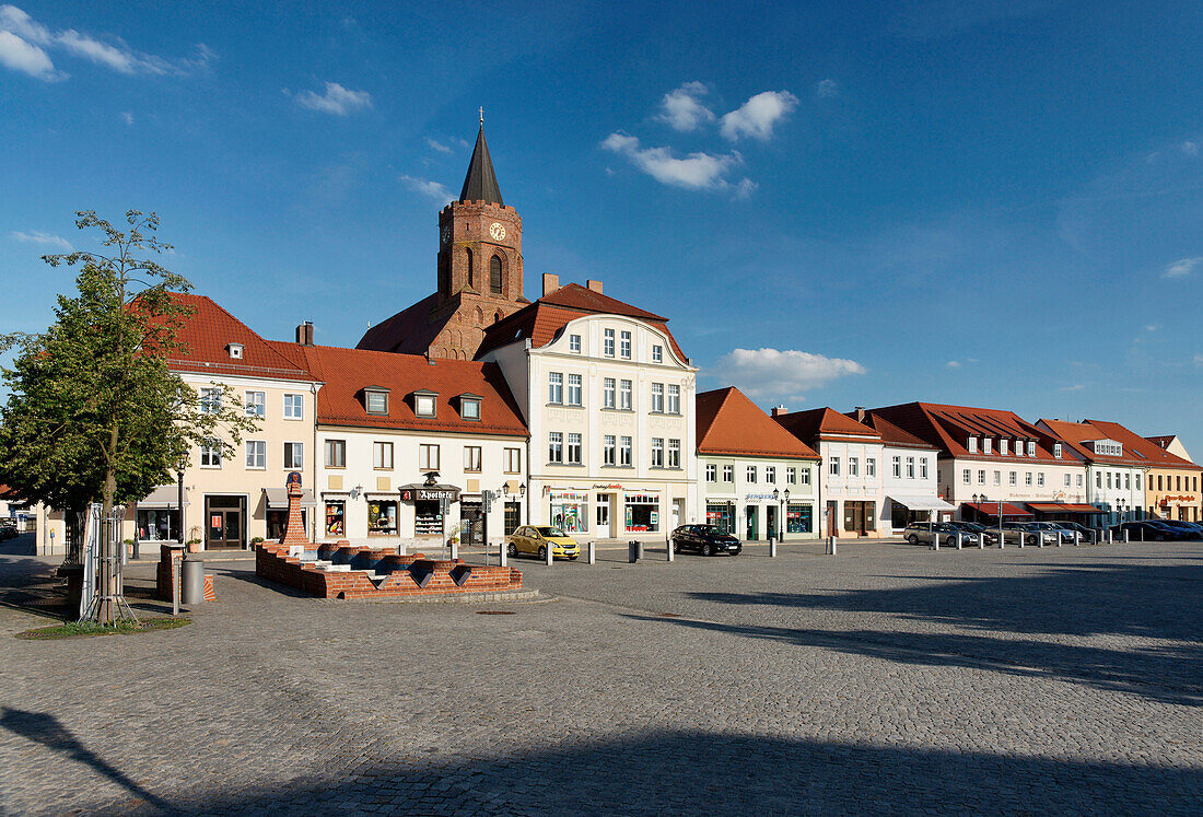 View of market place and St. Mary's church, Beeskow, Land Brandenburg, Germany, Europe