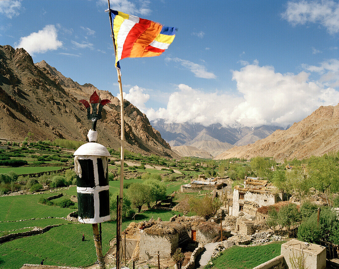 View from rooftop of convent Thagchokling, village Ney, west of Leh, Ladakh, Jammu and Kashmir, India