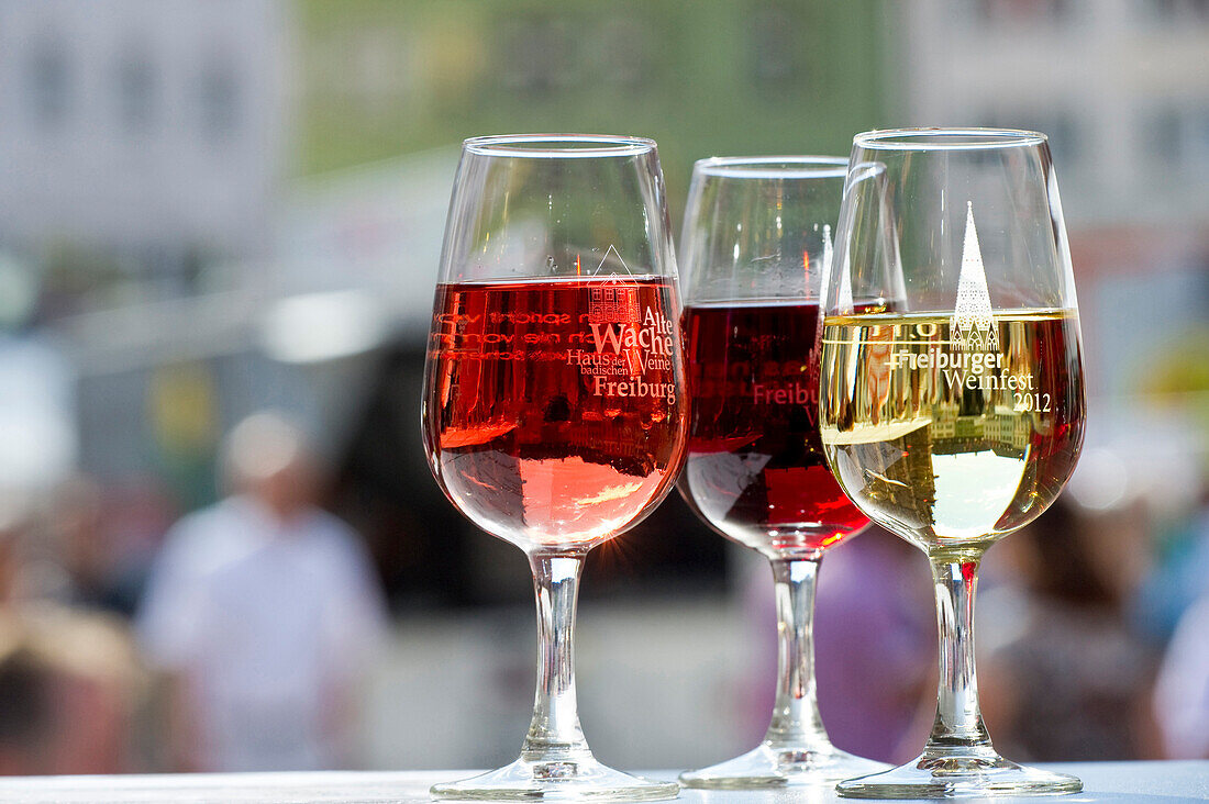 Glasses of wine at the wine festival, July 2012, Freiburg im Breisgau, Black Forest, Baden-Wuerttemberg, Germany, Europe