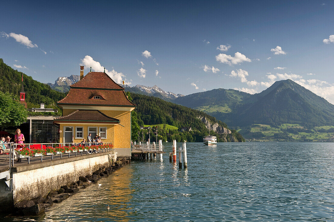 Landing stage in Vitznau, Lake Lucerne, canton Lucerne, Switzerland, Europe